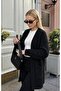 Women's Long Oversize Thick Knit - Soft Casual Knitwear Cardigan - with Pockets - Black