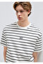 Logo Printed Striped White T-Shirt Loose Fit / Loose Relaxed Cut 0612420 -86678 - 2