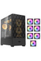 DF5000 ATX/M-ATX/ITX Gaming PC Case, 6 Pre Installed Fans, 360mm Radiator Support, 425mm GPU, USB-C, Black