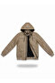 Men's Vision Slim Fit Hooded Ribbed Leather Jacket & Coat with Elastic Waist