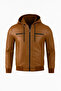 Men's Tan Slim Fit Hooded Ribbed Leather Jacket & Coat with Elastic Waist - 3
