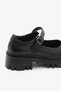 Black Genuine Leather Serrated Thick Sole Buckle Women's Loafer Shoes - 3