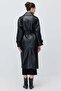 Women's Faux Leather Belted Trench Coat - 6