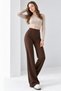 Women's Brown Modal Wide-Leg Seam-Detail High-Waisted Soft-Textured Elastic-Waist Stretch Fabric Trousers - 3