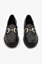 Black Genuine Leather Chain Buckle Women's Loafer Shoes - 4