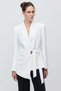 Women's Double-Breasted Jacket with Metal Buckle Detail and Tie-Up Design