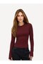 Women's 100% Cotton Basic Blouse with Finger Detail and Long Sleeves - Burgundy - 2