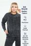 Women's 44-50 Size Compatible 95% Cotton Blouse and Pants Set Special Knitwear Seasonal Set - Washable Plus Size Compatible Embroidery and Stone Detailed Textured Two-Piece Mother Black Set