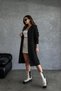 Women's Long Knitwear Black Color Cardigan Hooded Belted Knitted Patterned Oversize - 2