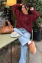 Women's Sweater Burgundy Thick Textured Winter Crew Neck Knitwear Sweater