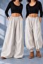 Women's Beige Oversize Micro Satin Palazzo Wide Leg Trousers Compatible with S-3Xl