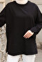 Women's Crew Neck Sleeve Slit 2 Thread Combed Cotton Basic Tunic 346 Black - 2