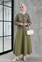 Ethnic Patterned Top Buttoned Scuba Suit - Olive - 5