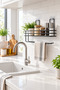 Paper Roll Towel Holder with Adhesive Shelf Napkin Holder Towel Paper Holder Black Bathroom Kitchen Organizer Shelf - 5