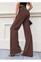 Women's Brown Belted Palazzo Loose Wide Leg Trousers - 2