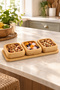 Bamboo 3-Piece Snack & Nut Presentation Set Square – with Tray, Natural Wood Serving Bowl - 6