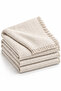 Cream Soft Textured Thin Fabric Wide Form Woven Shawl with Small Tassel Detail on the Edges - 2