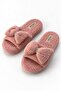 Pink Plush Fabric Soft Sole Bow Detailed Comfortable Fit Daily Home Slippers - 2