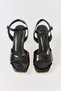Black Patent Leather Textured Thin Heeled Ankle Strap Single Strap Square Toe Form Shoes - 3