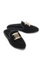 Black Velvet Textured Non-Slip Sole Gold Color Metal Accessory Detailed Casual Slippers