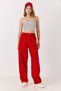 Red Cotton Fabric High Waist Loose Fit Wide Leg Pockets Relaxed Fit Denim Jeans