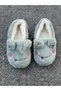 Green Plush Textured Wool Inside, Soft Form, Embroidery Detail, Suitable for Daily Use, Home Slippers