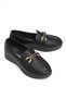 Black Leather Look Textured Wedge Heels with Metal Accessory Detail, Comfortable Fit Casual Shoes