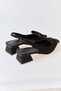 Black Thick Heeled Pointed Toe Slingback Shoes with Elastic Back Strap and Bow Detail - 4