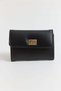 Black Soft Textured Compact Design Multi-Compartment Functional Wallet with Metal Closure