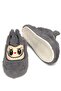 Gray Soft Plush Textured Home Slippers with Embroidered Figure Detail for Practical Use - 2