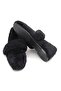 Black Plush Textured Lightweight and Flexible Single-Strap Winter Casual Home Shoes - 3