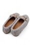 Gray Plush Textured Lightweight Daily Use Home Shoes with Gold Color Metal Accessories - 4