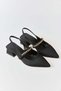 Black Flexible Sole Pointed Toe Stone Detailed Mid-Heel Open Back Slingback Shoes - 2