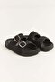 Black Lightweight and Flexible Textured Double-Strap Buckle Non-Slip Comfortable Sole Slippers - 2