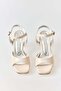 Cream Patent Leather Textured Thin Heeled Ankle Strap Practical Use Single Strap Shoes - 3