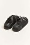 Black Lightweight and Flexible Textured Double-Strap Buckle Non-Slip Comfortable Sole Slippers - 3