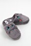 Gray Plush Textured Closed-Front Tweety Slippers with Embroidery Detail, Comfortable for Daily Use, Home Slippers