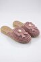 Pink Macrame Knitted Textured Closed-Front Lightweight Flexible Slippers with Bow Detail