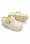 Ecru Gold Buckle High Platform Sole Six Centimeter Heeled Sabo Slippers - 2