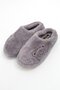 Gray Plush Textured Lightweight Closed-Front Comfortable Form House Slippers with Teddy Bear Embroidery Detail - 3