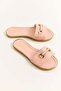 Pink Faux Leather Textured Non-Slip Sole Thick Band Daily Slippers with Gold Buckle Accessories - 2