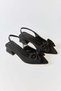 Black Thick Heeled Pointed Toe Slingback Shoes with Elastic Back Strap and Bow Detail - 2