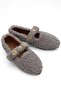 Gray Plush Texture Single Strap Gold Accessory Detailed Home Shoes Suitable for Daily Use