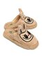 Sütlükahve Soft Plush Textured Lightweight Daily Home Slippers with Embroidery and Figure Detail