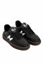 Black Faux Leather Textured Flat Sole Lace-Up Casual Sneakers with Logo on the Side Panel