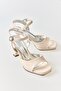 Cream Patent Leather Textured Thin Heeled Ankle Strap Practical Use Single Strap Shoes