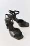 Black Leather Textured Thin Heeled Simple Design Ankle Strap Single Strap Shoes