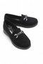 Black Suede Textured Flexible Sole Comfortable Form Buckle Detailed Casual Shoes