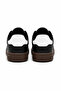 Black Faux Leather Textured Flat Sole Lace-Up Casual Sneakers with Logo on the Side Panel - 3