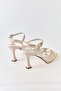 Cream Patent Leather Textured Thin Heeled Ankle Strap Practical Use Single Strap Shoes - 4